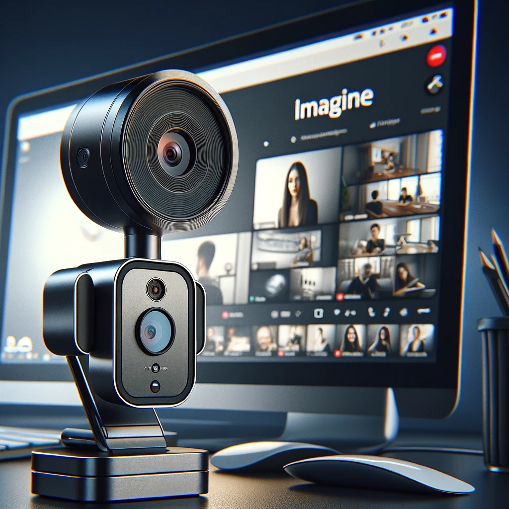 Modern, sleek NexiGo N60 1080P Webcam with integrated microphone positioned for optimal video conferencing, highlighting its compact design and high-quality lens for clear, detailed video capture, set against a professional background.